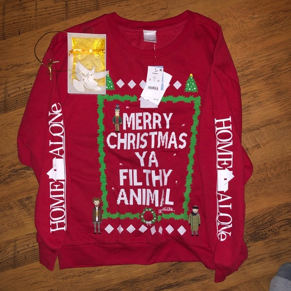 Tops - Light-up Home Alone Christmas Sweatshirt Ugly Turtle Dove Ornament Filthy Animal